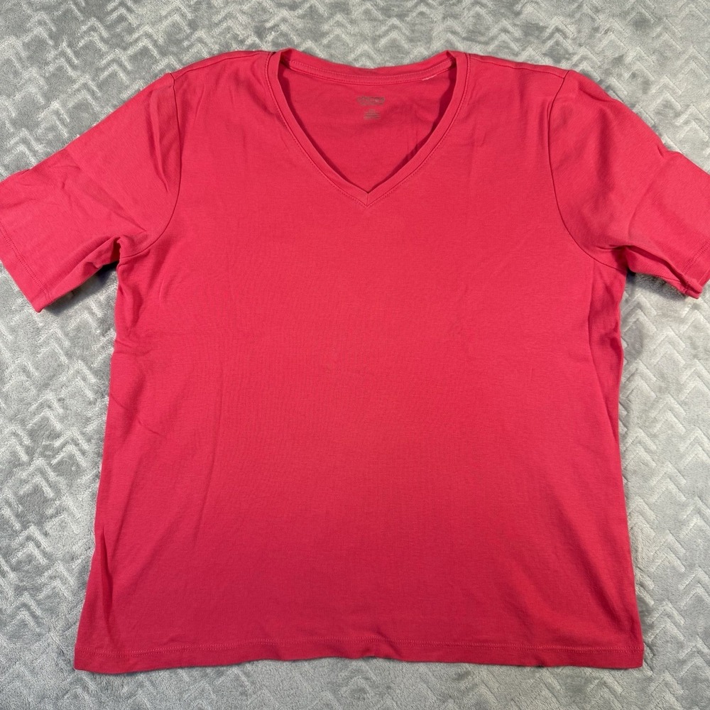 Chico's True Color Tee Large (2) Short Sleeve Pink V-Neck T-shirt Cotton NWOT